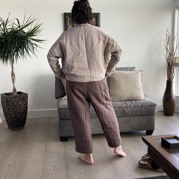 100% Linen Padded (quilted) Top, OS, light khaki color - Picture 4 of 15